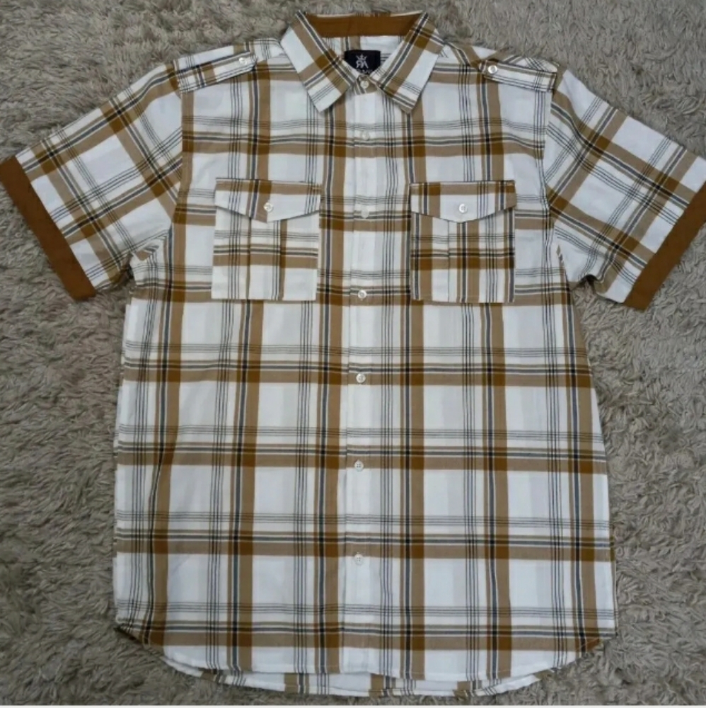 Red Ape Mens Multicolor Plaid Short Sleeve Button Front Shirt Size 2X
